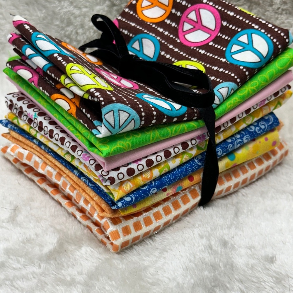 Fat Quarter 'Peace By The Ocean' 8 Piece Quilt Fabric Bundle, Brown/Orange/Blue